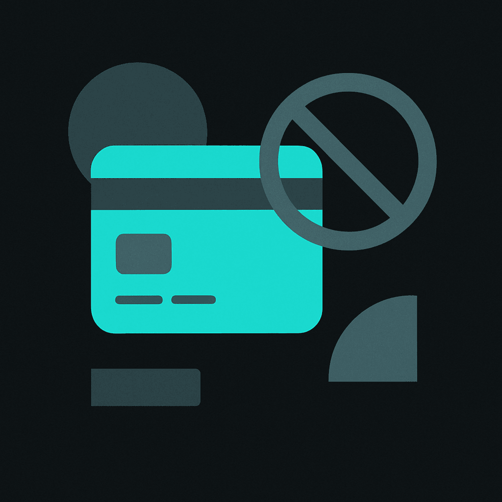 A prohibition sign over a payment card, illustrating why fully anonymous crypto cards do not exist