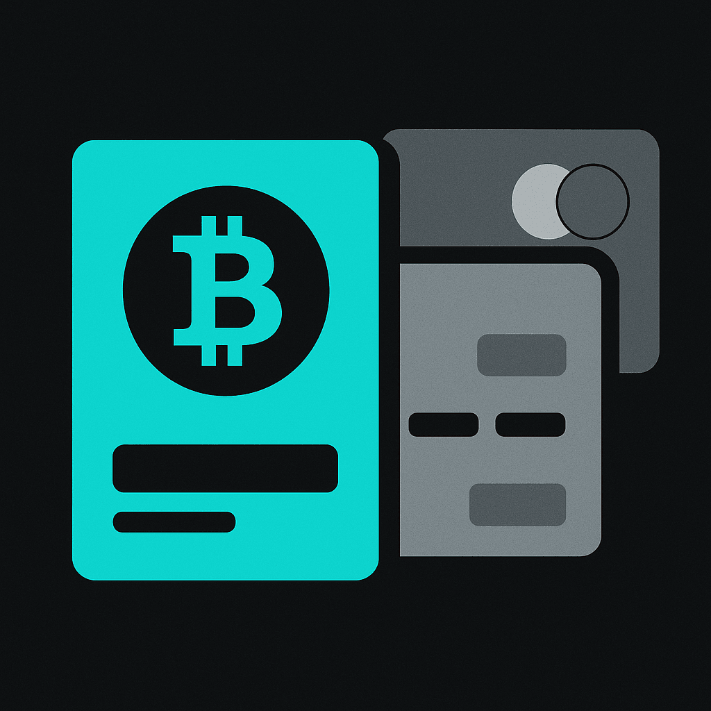 Abstract illustration of Crypto Prepaid Card vs Debit Card vs Credit Card