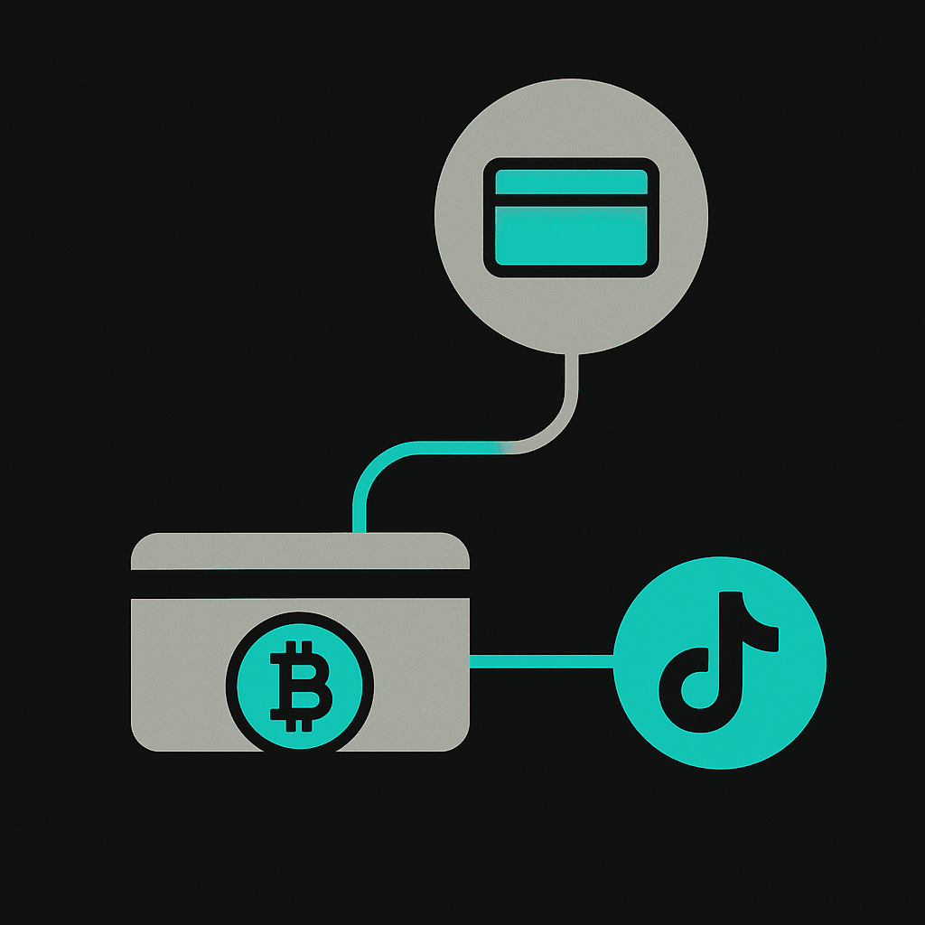 Abstract illustration of How a Crypto-Funded Virtual Card Talks to TikTok's Billing System