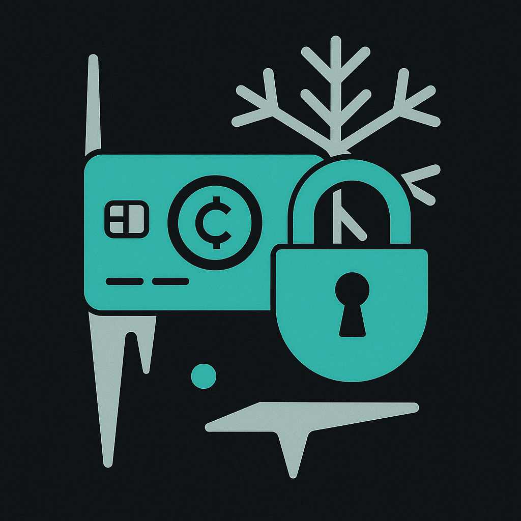 Abstract cover illustration for "Crypto Card Frozen? What Happens Next (2026 Guide)"
