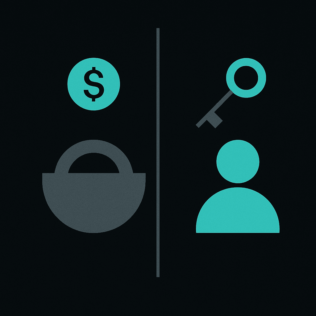 Abstract illustration of Custodial Balance vs. Self-Custody: Why the Structure Changes Everything