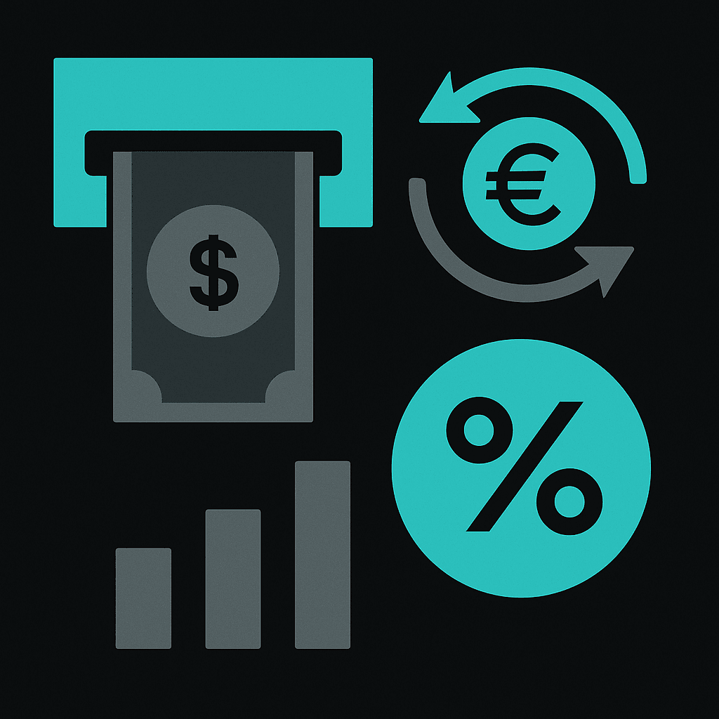 Abstract illustration of Kast ATM Withdrawal Fee and FX Costs Abroad